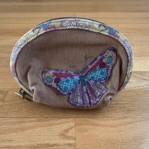 Vintage Fossil Canvas Key-Per Cosmetic Bag Make-up Bag Butterfly Brown
